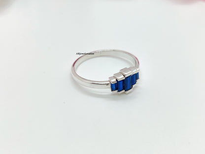 925 Sterling Silver 5 Blue Sapphire Stone Ring For Her ❤