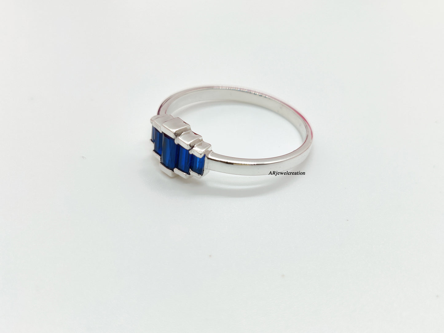 925 Sterling Silver 5 Blue Sapphire Stone Ring For Her ❤