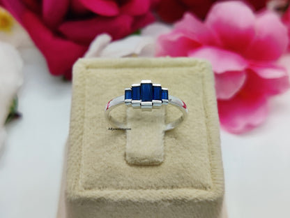 925 Sterling Silver 5 Blue Sapphire Stone Ring For Her ❤