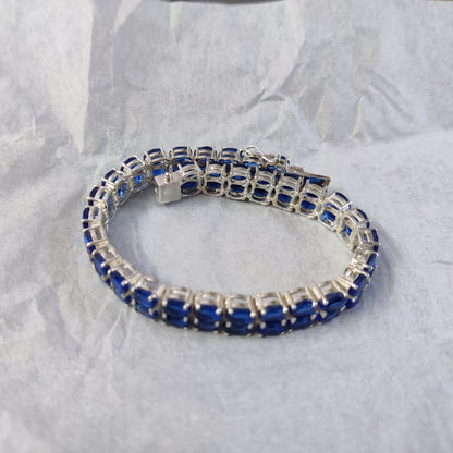 925 Sterling Silver Blue Stone Two Line Blue Sapphire Tennis Bracelet ❤