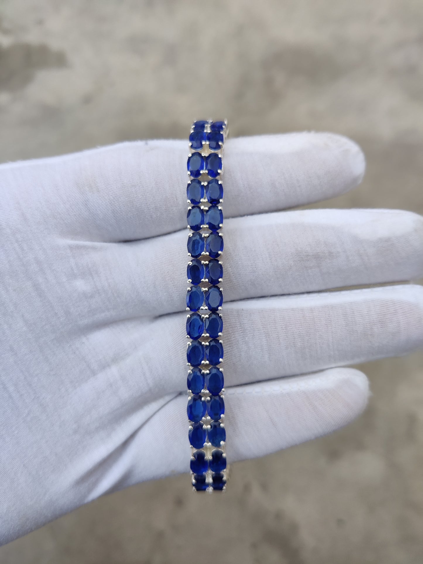 925 Sterling Silver Blue Stone Two Line Blue Sapphire Tennis Bracelet ❤