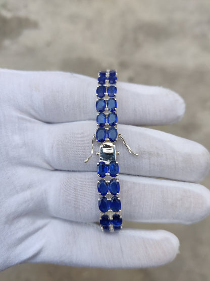 925 Sterling Silver Blue Stone Two Line Blue Sapphire Tennis Bracelet ❤