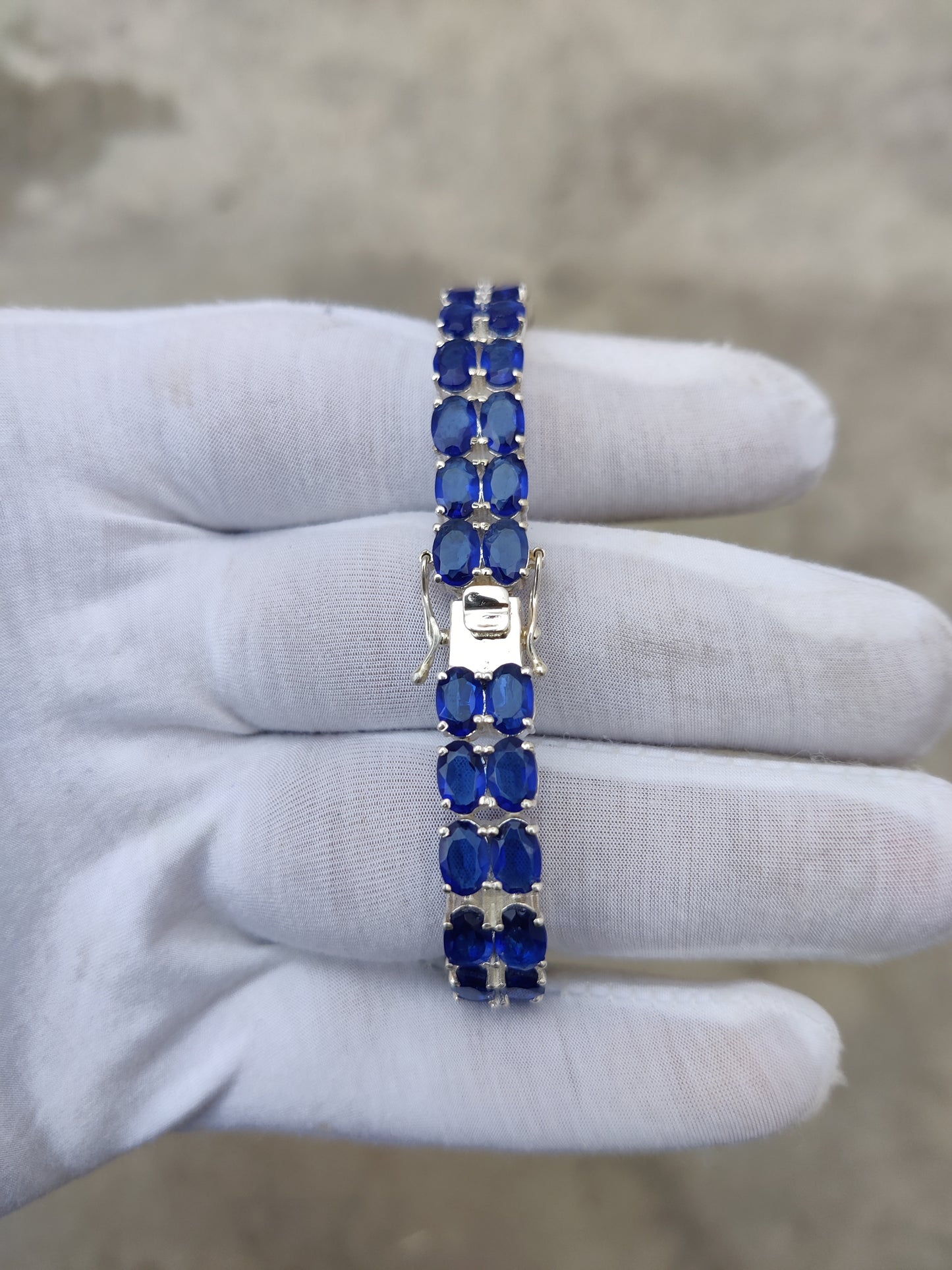 925 Sterling Silver Blue Stone Two Line Blue Sapphire Tennis Bracelet ❤