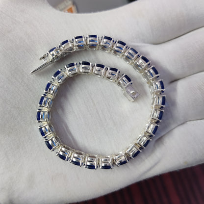 925 Sterling Silver Blue Stone Two Line Blue Sapphire Tennis Bracelet ❤