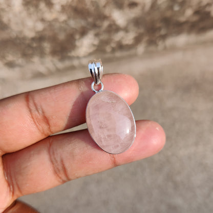 925 Sterling Silver Natural Rose Quartz Gemstone Pendant ❤