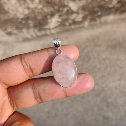 925 Sterling Silver Natural Rose Quartz Gemstone Pendant ❤