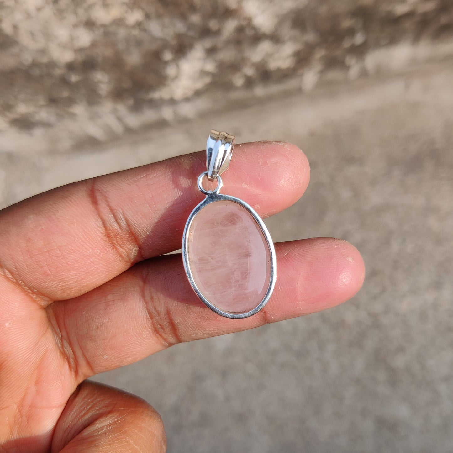 925 Sterling Silver Natural Rose Quartz Gemstone Pendant ❤