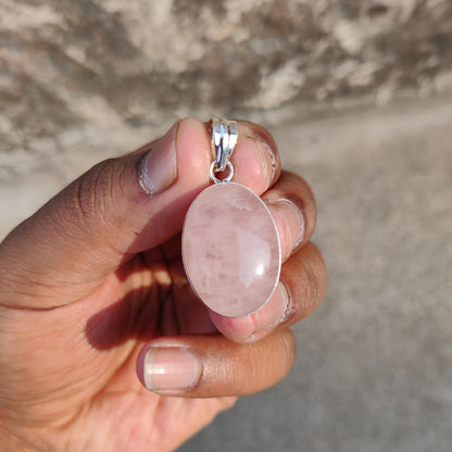 925 Sterling Silver Natural Rose Quartz Gemstone Pendant ❤