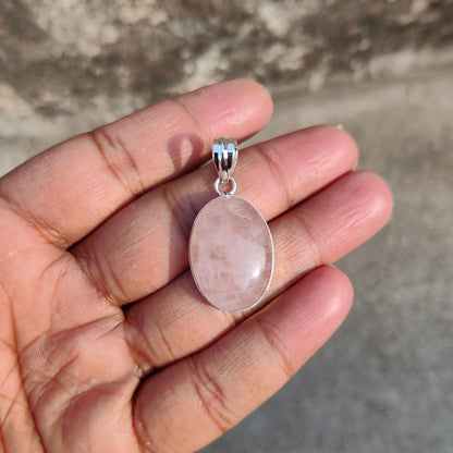 925 Sterling Silver Natural Rose Quartz Gemstone Pendant ❤