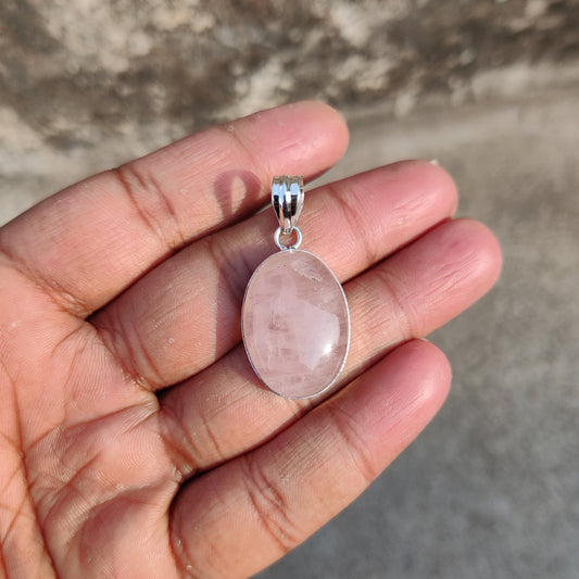 925 Sterling Silver Natural Rose Quartz Gemstone Pendant ❤