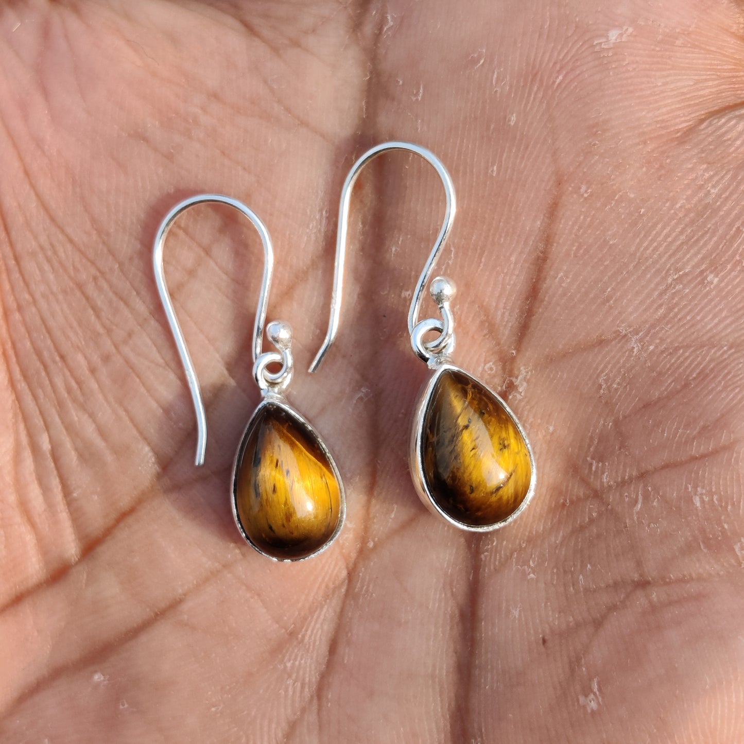 925 Sterling Silver Natural Tiger Eye Gemstone Earring❤