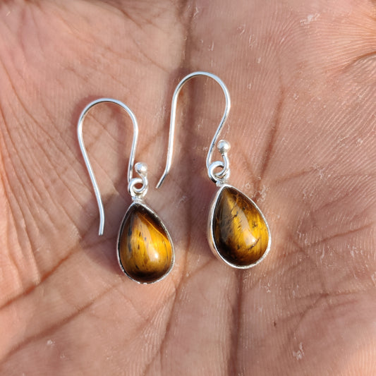 925 Sterling Silver Natural Tiger Eye Gemstone Earring❤