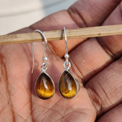 925 Sterling Silver Natural Tiger Eye Gemstone Earring❤