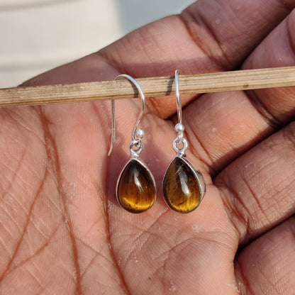 925 Sterling Silver Natural Tiger Eye Gemstone Earring❤